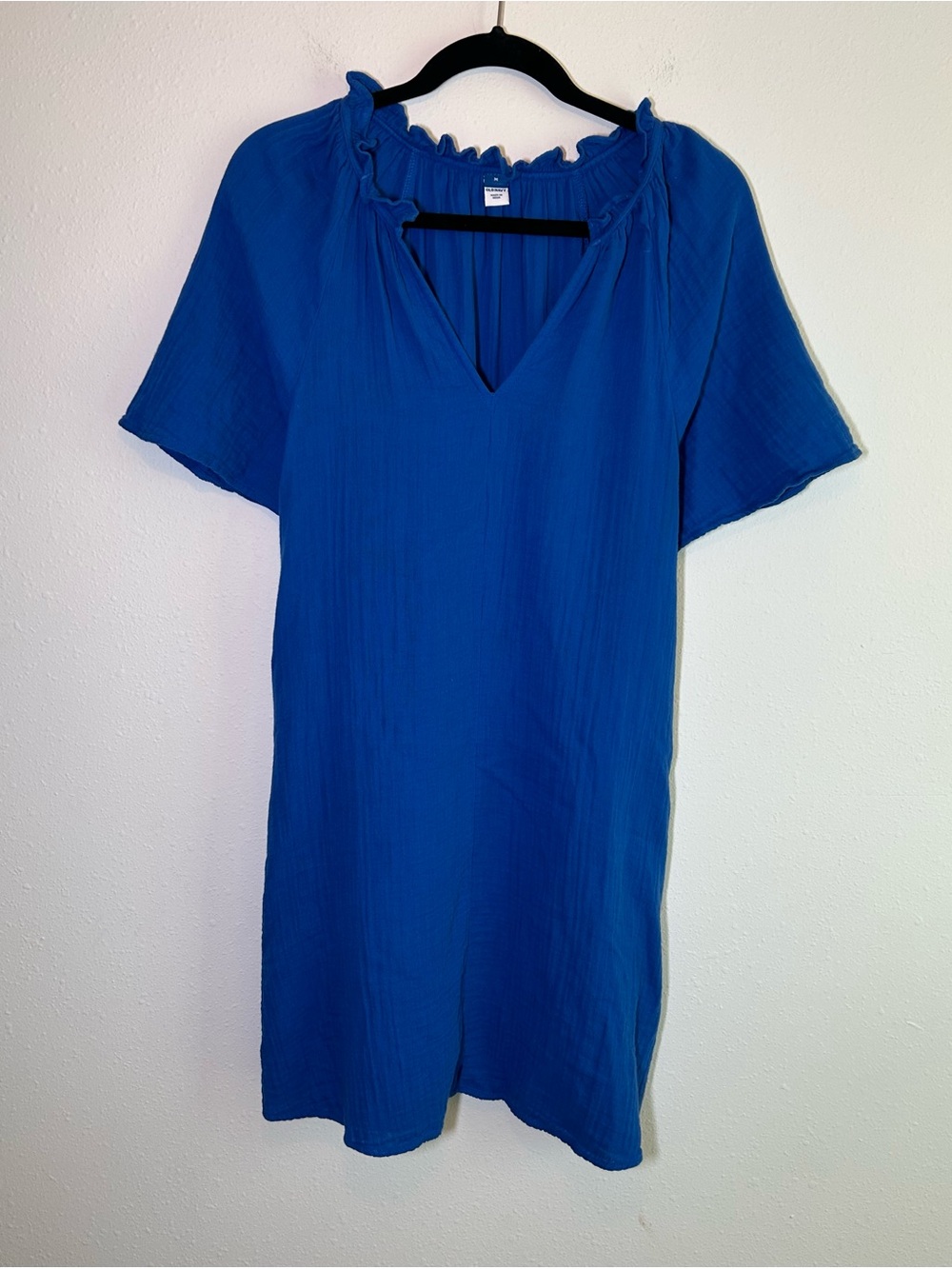 Cotton Gauze Shift Dress Women’s M Pockets Blue Coastal Beach Euro Summer Resort